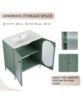 30" Freestanding Vanity with Ceramic Sink, Unique Design