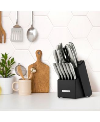 15 Piece Stainless Steel Knife Set with Block and Sharpener