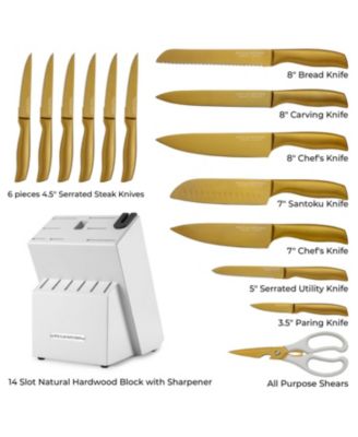 15 Piece Stainless Steel Knife Set with Block and Sharpener