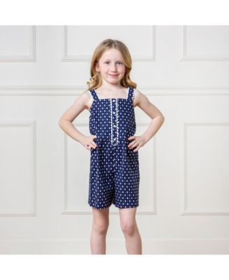 Little Girls Scallop Trim Button Front Linen Romper