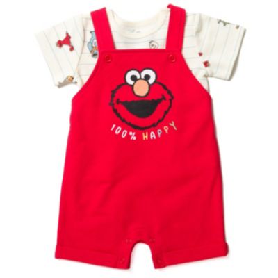 Baby Boys Elmo French Terry Short Overalls T-Shirt and Hat 3 Piece Outfit Set Newborn to