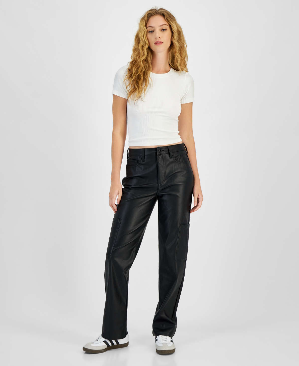 Celebrity pink faux leather pants discount