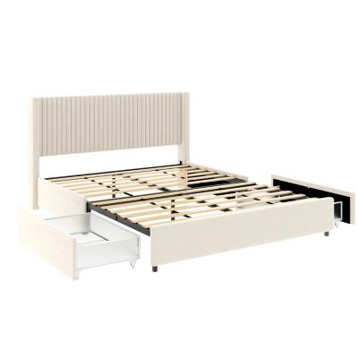 Streamdale Anna Upholstered Velvet Platform Storage Bed - Ivory