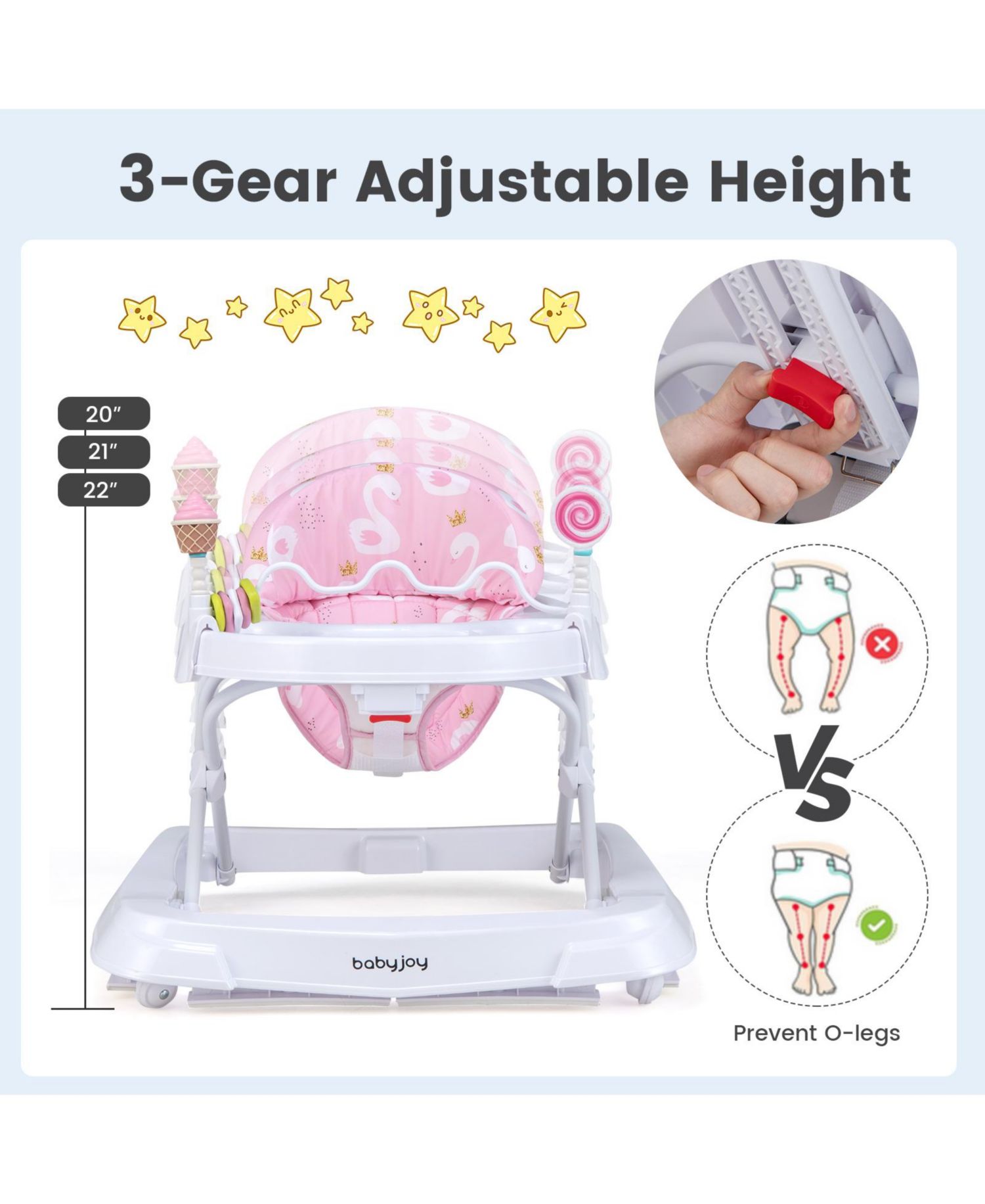 Foldable Baby Activity Walker with Adjustable Heightand Detachable Seat
