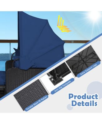 Patio Rattan Daybed Lounge Retractable Top Canopy Side Tables Cushions