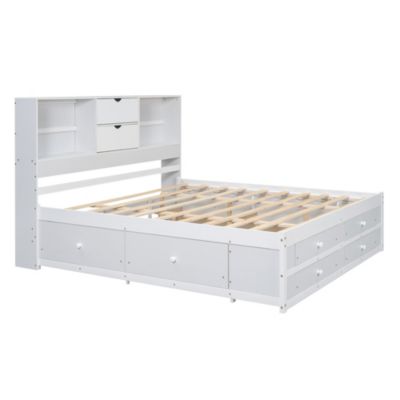 Streamdale King Size Platform Bed with Storage Headboard and 8 Drawers, White