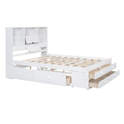 Streamdale Queen Size Platform Bed with Storage Headboard and 8 Drawers, White