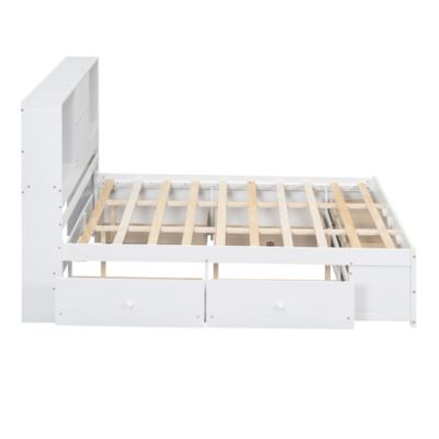 Streamdale Queen Size Platform Bed with Storage Headboard and 8 Drawers, White