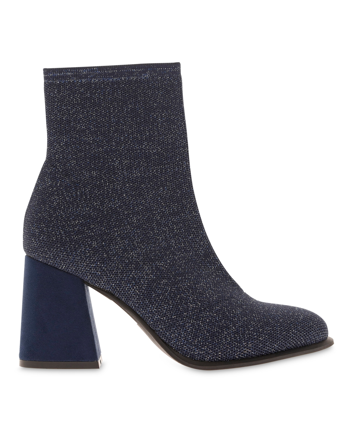 Mia Women's Piana Block Heel Knit Sock Booties -Silver Shimmer
