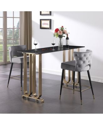Gray & Gold Velvet Counter Stool