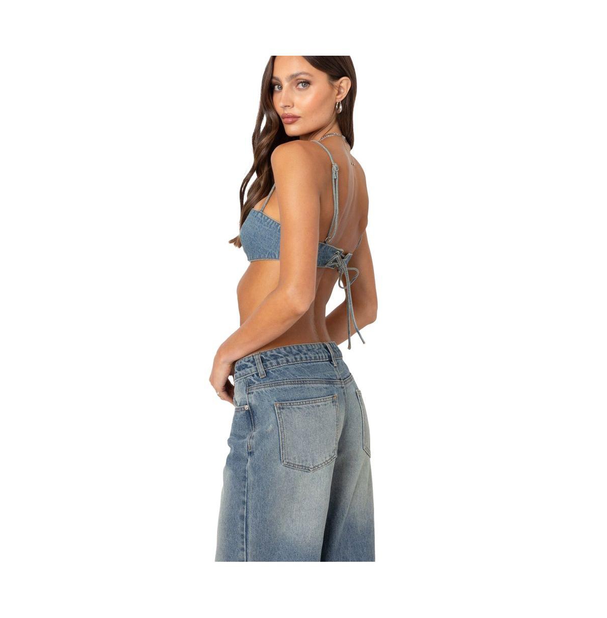 Edikted Women's Brandy denim bralette top - Blue-washed