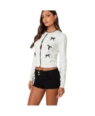 Women's Contrast Bow Knit Cardigan