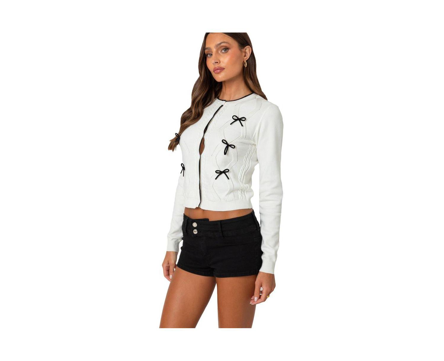 Women's Contrast Bow Knit Cardigan