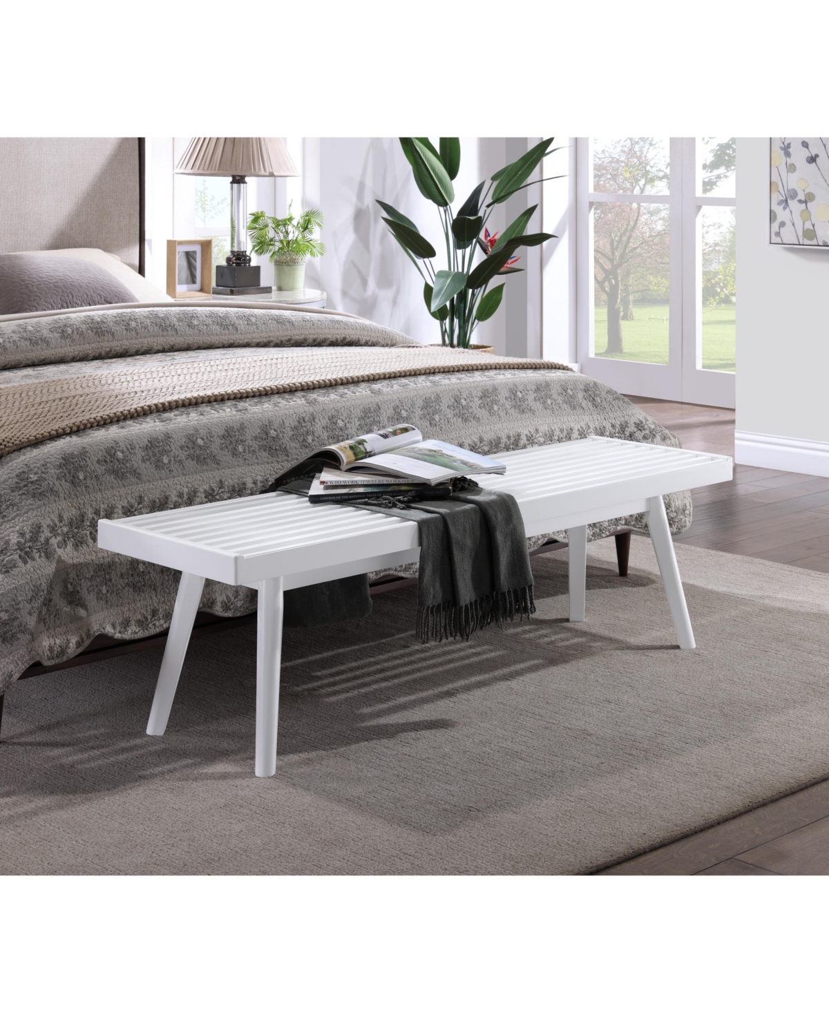 Streamdale Furniture Larwich White Solid Wood Slatted Bench