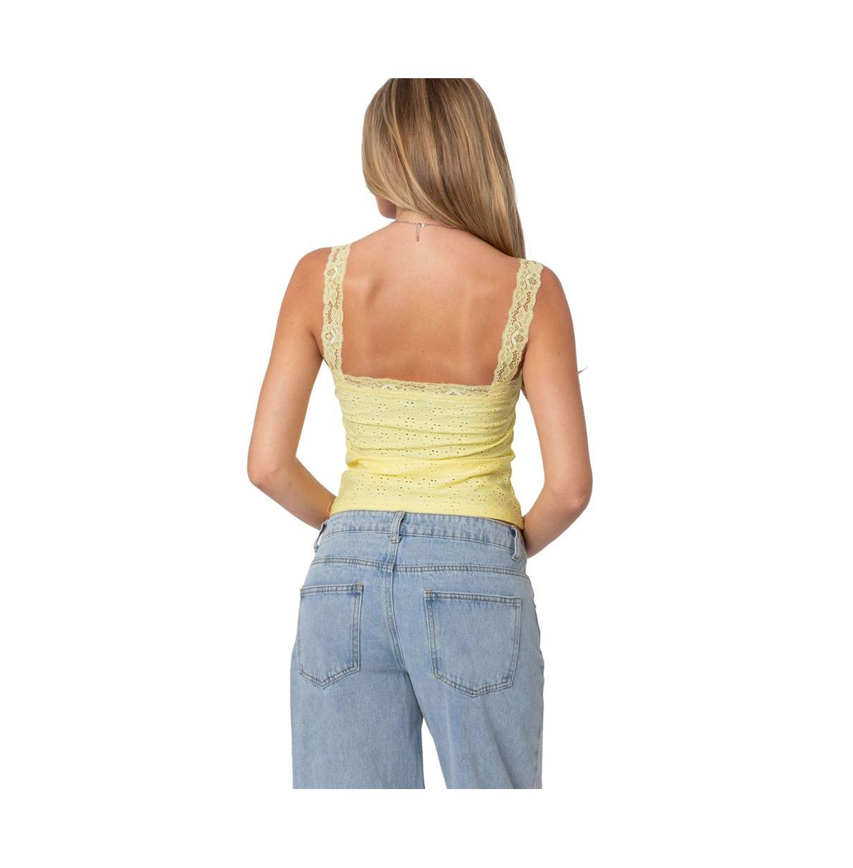 Edikted Women's Virginia lace trim eyelet tank top