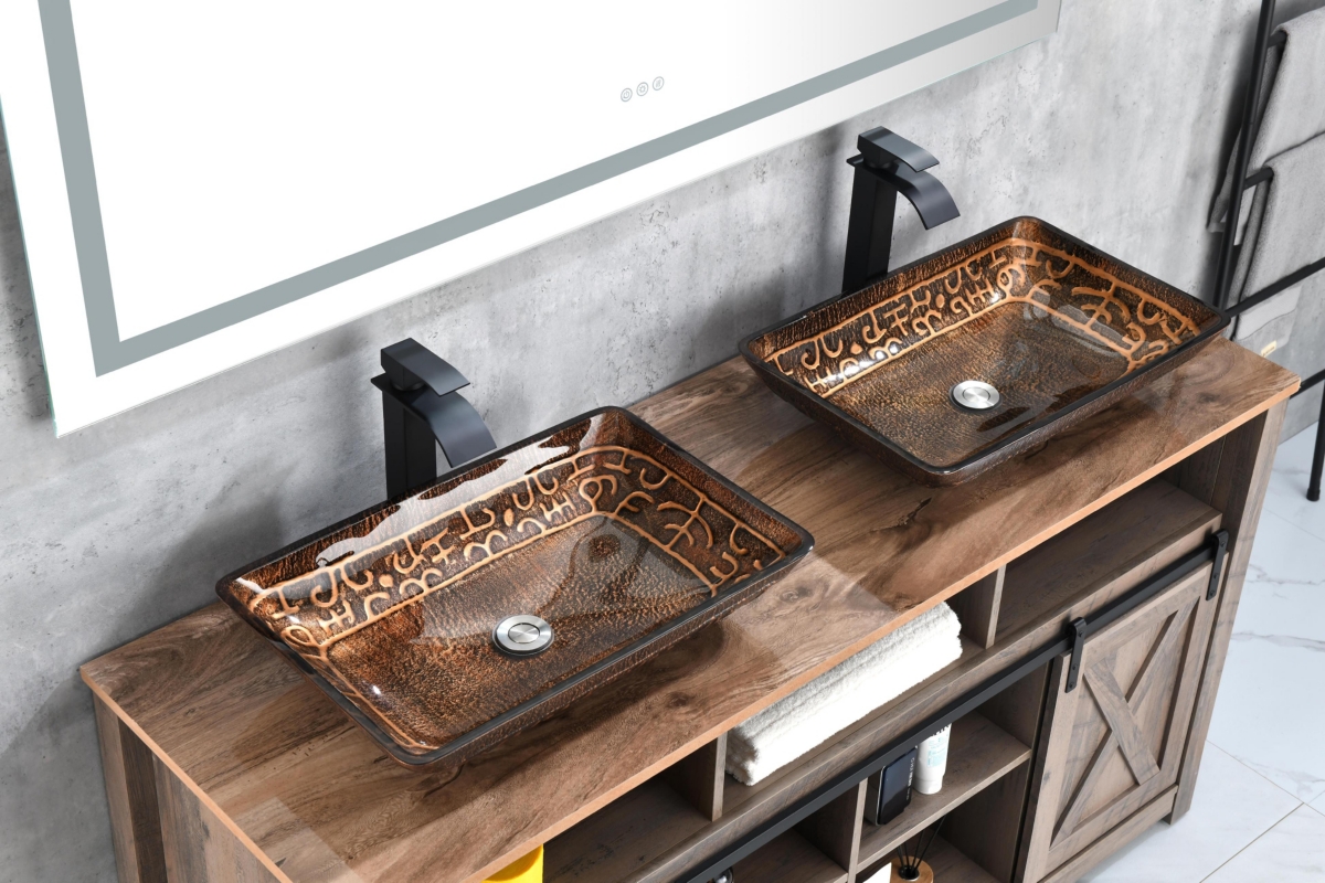 Streamdale Furniture Golden Handmade Glass Bathroom Sink Set with Matte Black Faucet