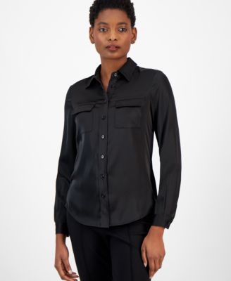Anne Klein - Women's Flap-Pockets Long-Sleeve Shirt