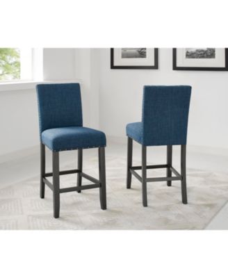 Blue Fabric Counter Height Stools with Nailhead Trim