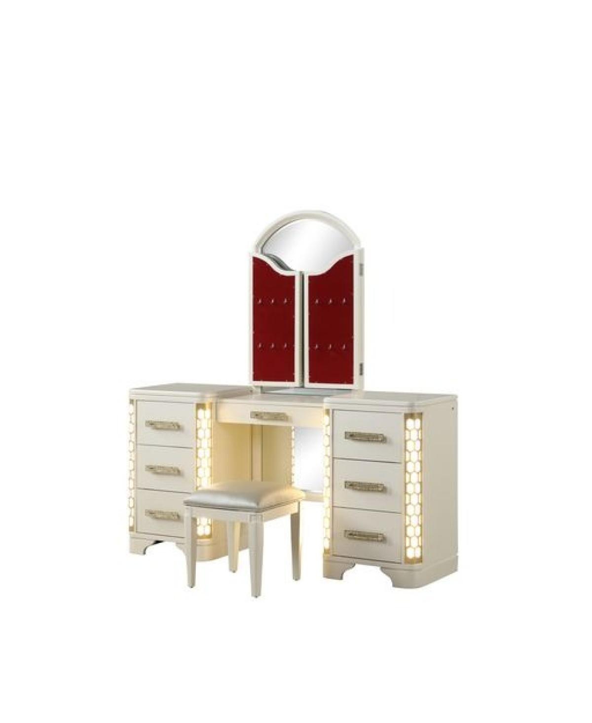 Streamdale Furniture Jasmine Vanity Set With Side Led Lightning Made With Wood In Beige