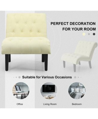 Armless Accent Chair Upholstered Tufted Lounge Chair Wood Legs Beige