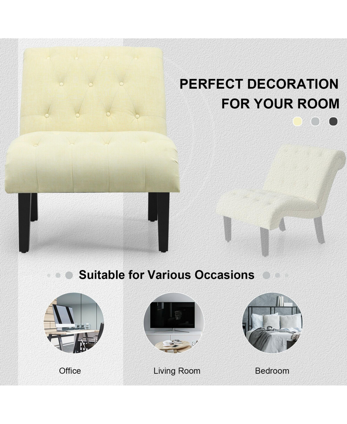 Gymax Armless Accent Chair Upholstered Tufted Lounge Chair Wood Legs Beige