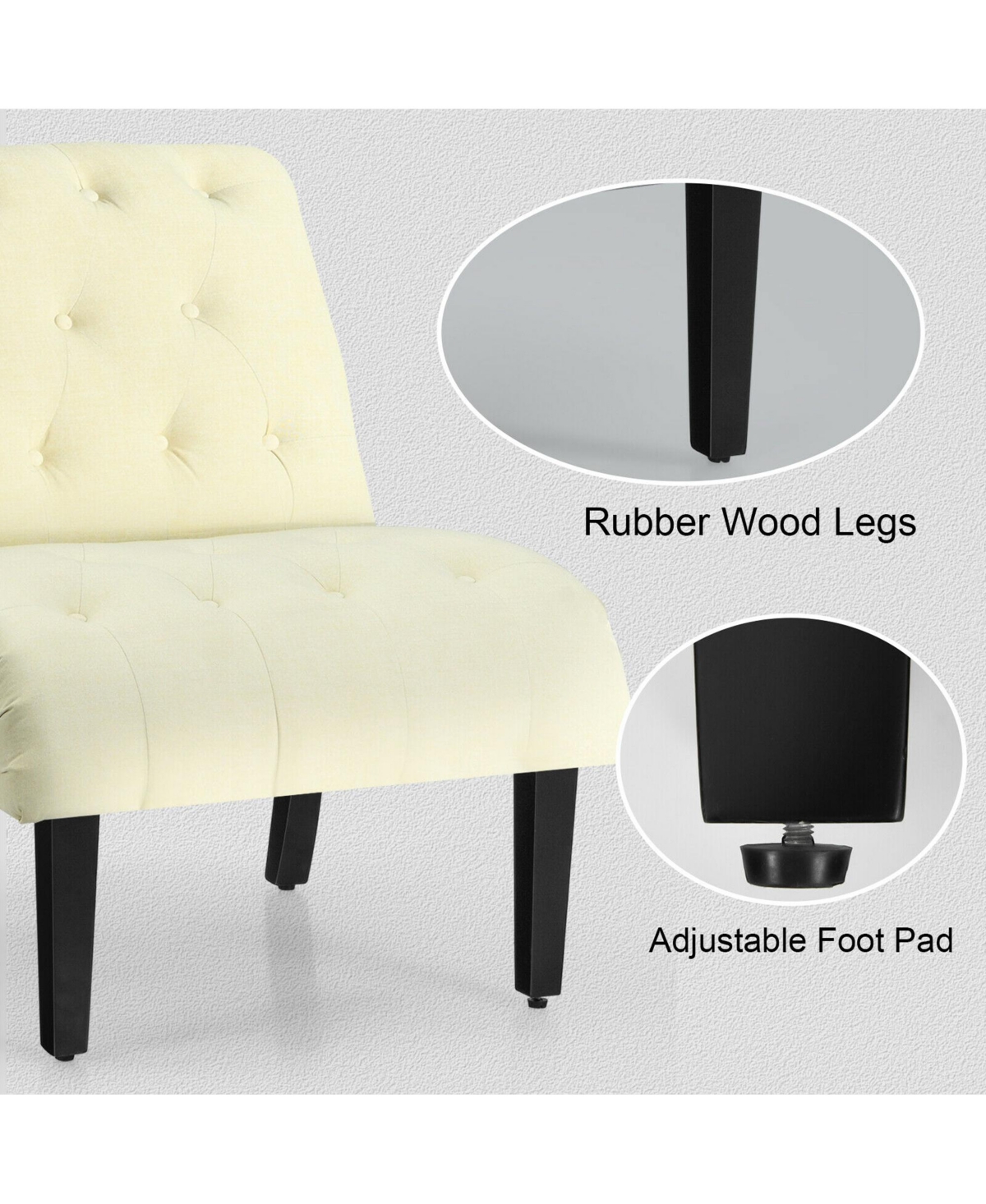 Gymax Set of 2 Armless Accent Chair Upholstered Tufted Lounge Chair Beige