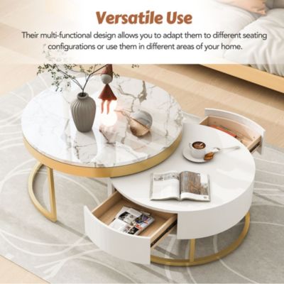 1Pc Round MDF Nesting Storage Coffee Table Set
