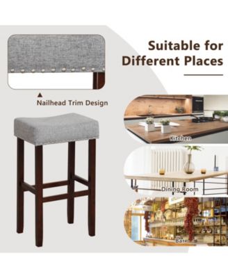 2 Set of 29 Inch Height Upholstered Bar Stool with Solid Rubber Wood Legs and Footrest