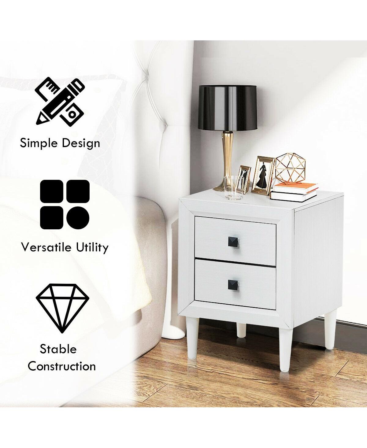 Sugift 2 Pieces Multipurpose Retro Nightstand Set with 2 Drawers