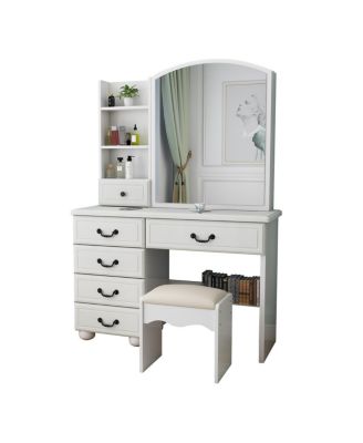 Streamdale Vanity Desk with Mirror, Lights, and 6 Drawers