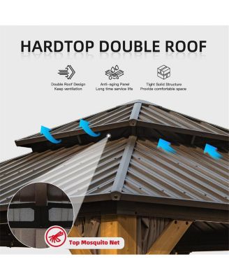 12'X12' Hardtop Gazebo with Cedar Wood Frame and Curtains