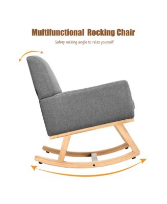 Mid Century Fabric Rocking Chair Upholstered Accent Armchair Lounge Chair Gray