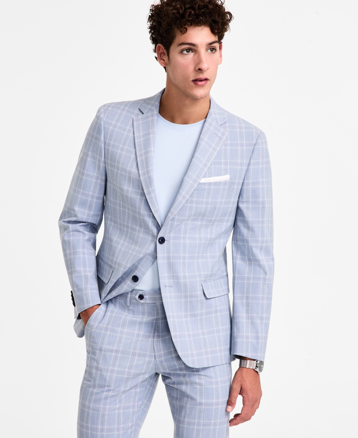 Men's Slim-Fit Plaid Suit Jacket, Created for Macy's - Blue