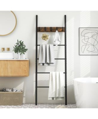 Wall-Leaning Decorative Blanket Holder with 5 Removable Hooks