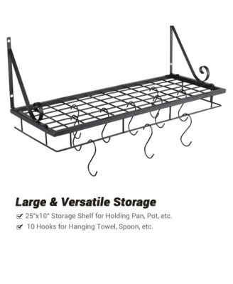 Aquaterior Wall Mount Cookware Rack with 10 Hooks Pan Pot Organizer Kitchen