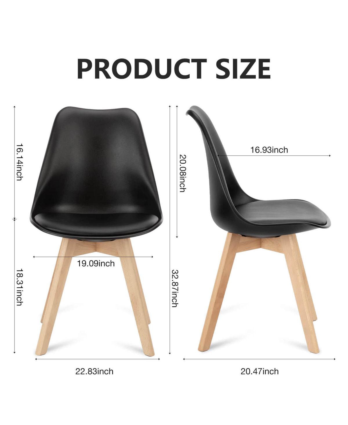 Streamdale Furniture Pu Leather Upholstered Dining Chairs With Wood Legs, Set Of 4 For Kitchen,- Black