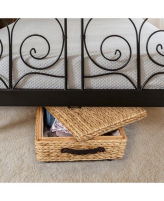 Chett 26.38&amp;#x22; Minimalist Hand-Woven Hyacinth/Wood Underbed Storage Bin with Wheels and Handles