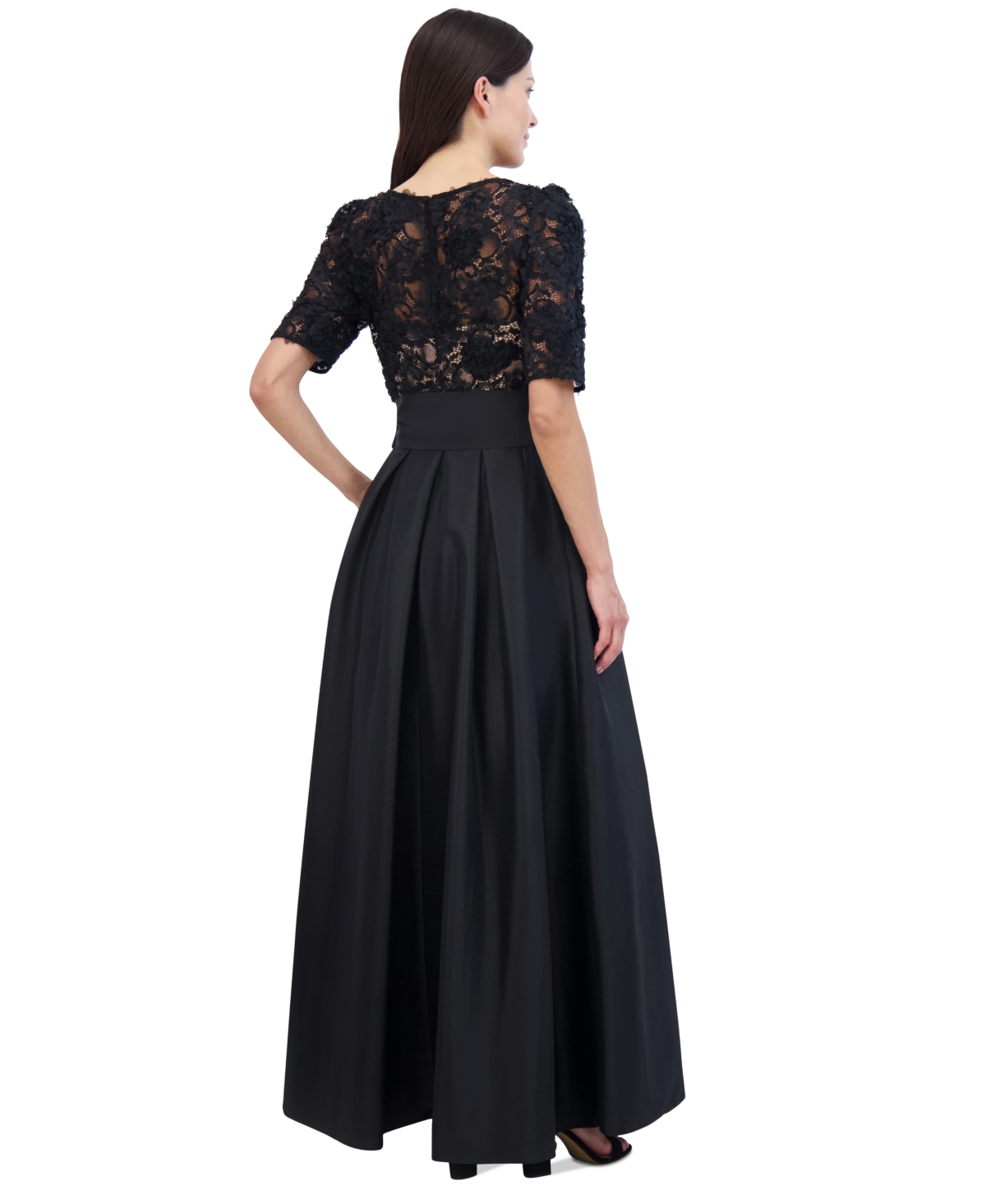 Eliza J Petite Lace-Bodice Jewel-Neck Gown