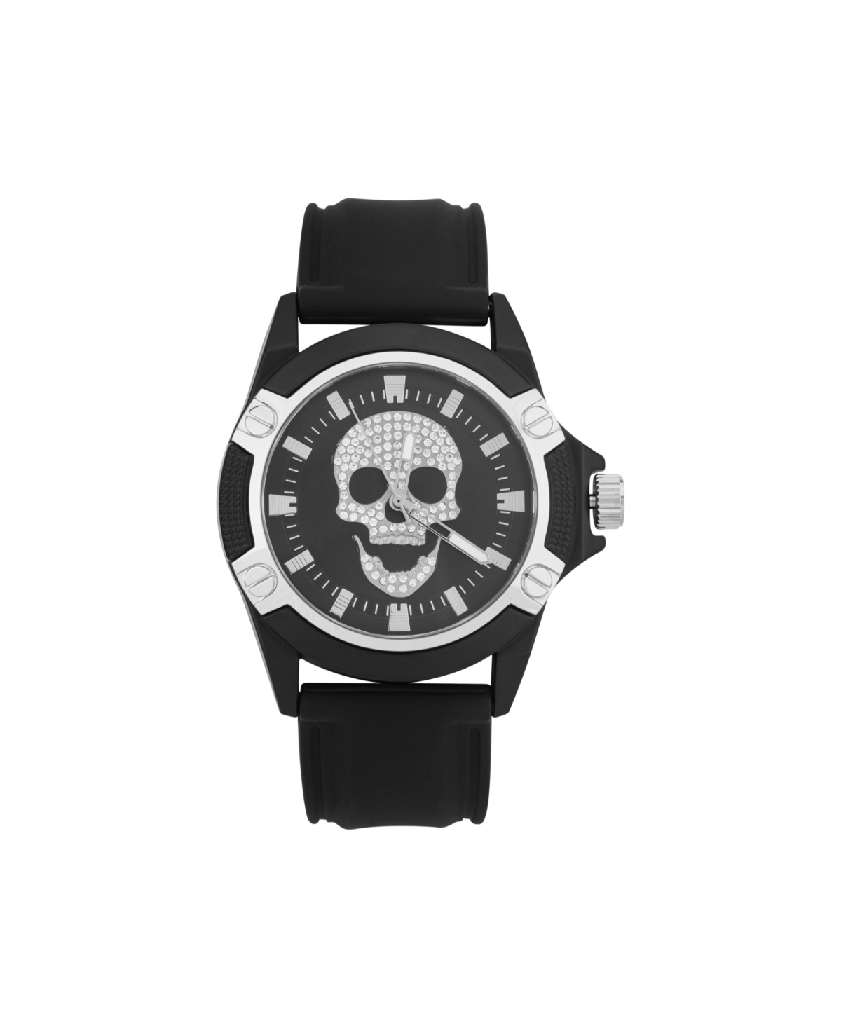 Men's Matte Black Silicone Strap Analog Watch 44mm - Black
