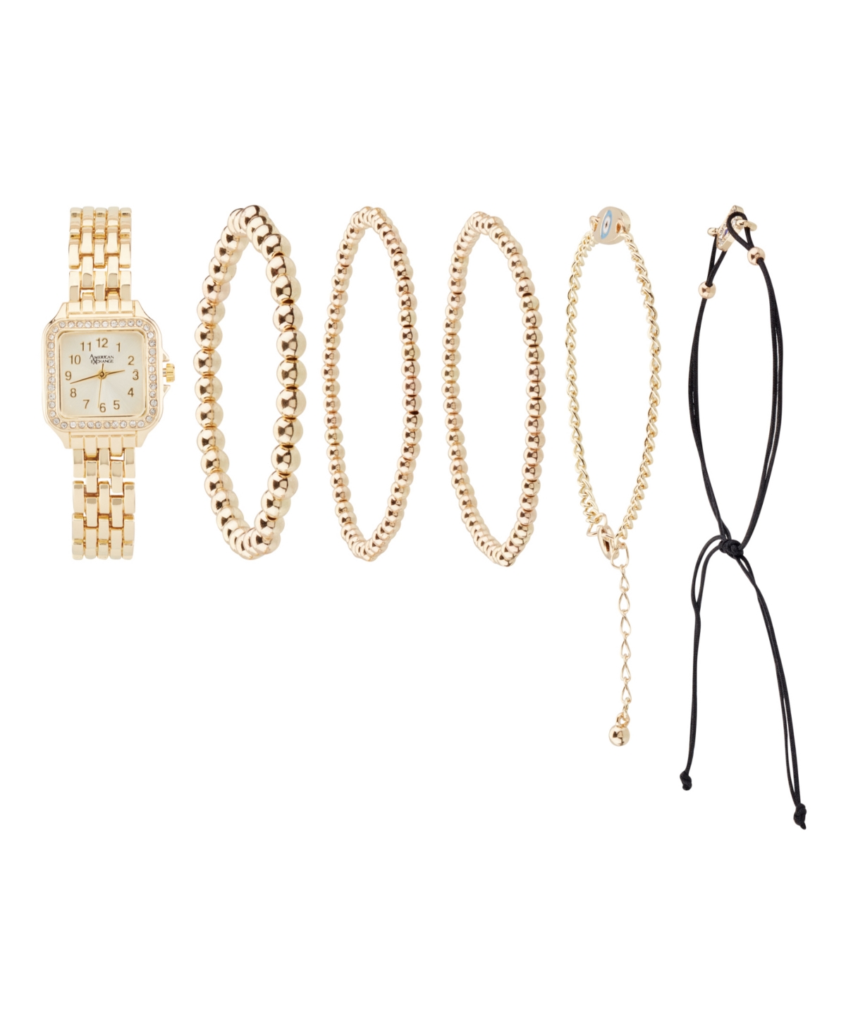 Women's Shiny Gold Metal Alloy Band Analog Watch 26mm with Stackable Bracelets Gift Set - Gold