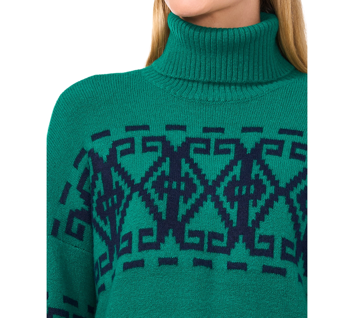 Shop Cece Women's Fair Isle Long Sleeve Turtleneck Sweater In Lush Meadow