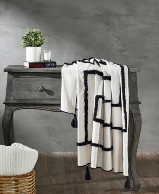 Lulu Tufted Cotton Throw Blanket I 50"x 70" I Ivory Black