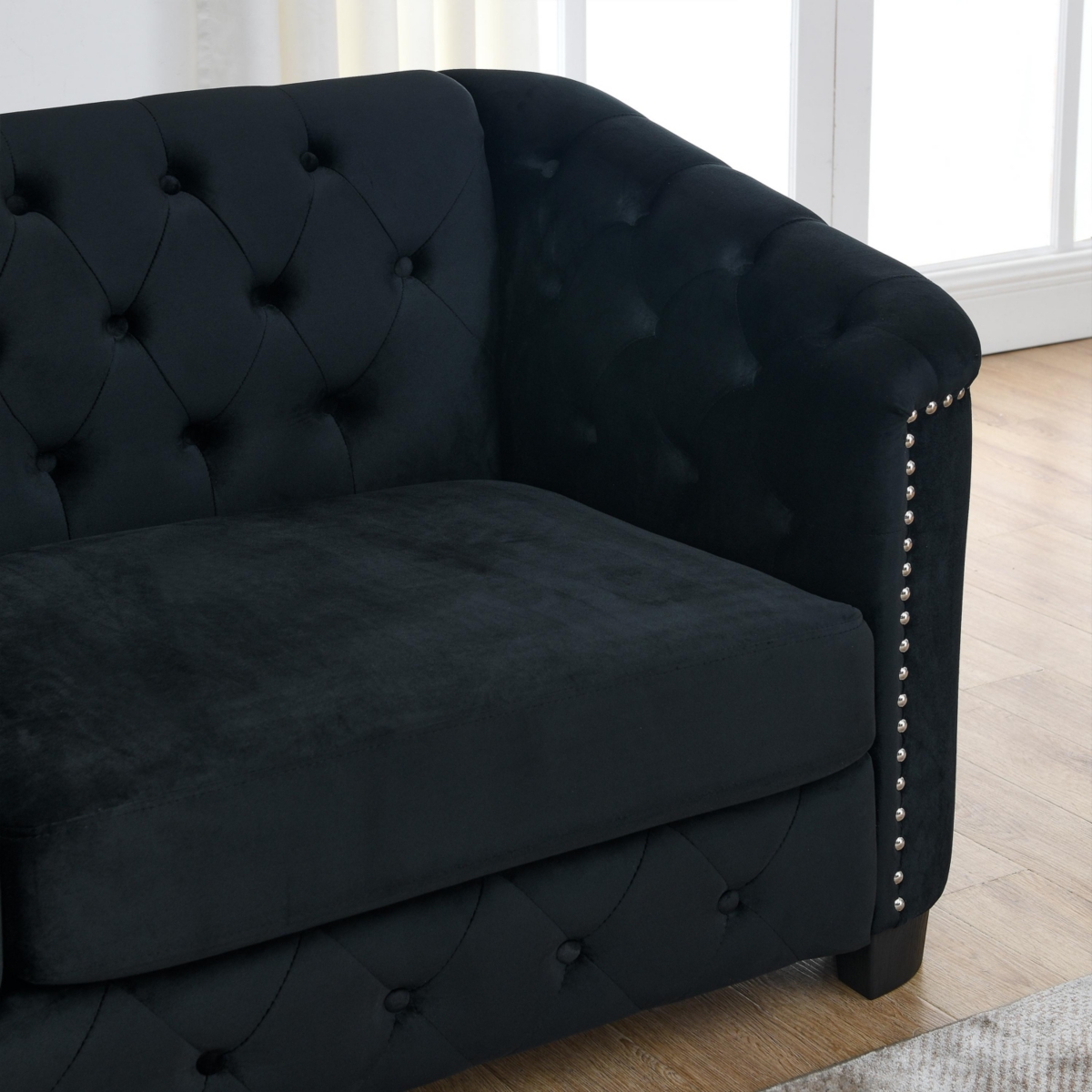 Streamdale Classic Velvet 3-Person Chesterfield Sofa with Nailhead Trim