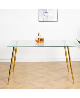 Modern 51" Glass Dining Table, Gold Metal Legs