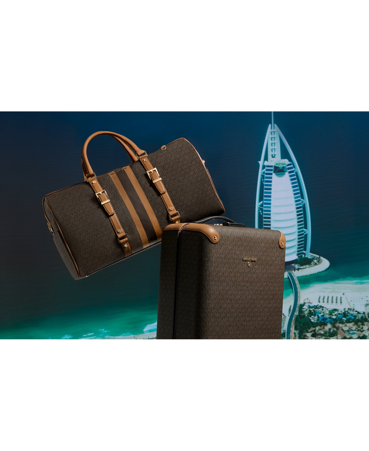 Michael Michael Kors Logo Bedford Travel Weekender -Acorn/Gold