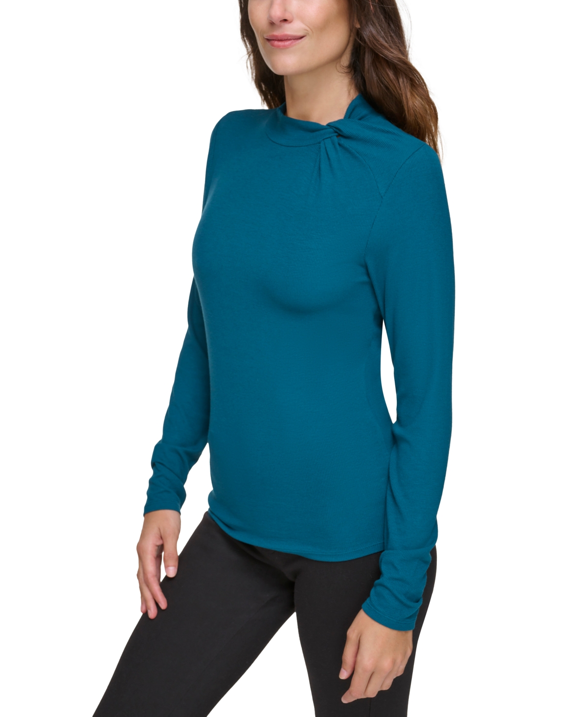 Marc New York Women's Ribbed Twist-Neck Pullover Top