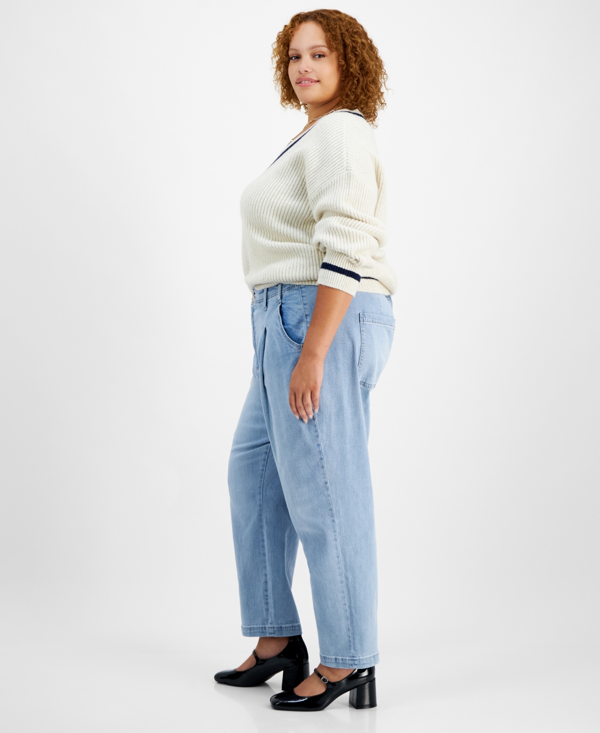 On 34th Trendy Plus Size High-Rise Tapered-Leg Light-Wash Jeans, Created for Macy's