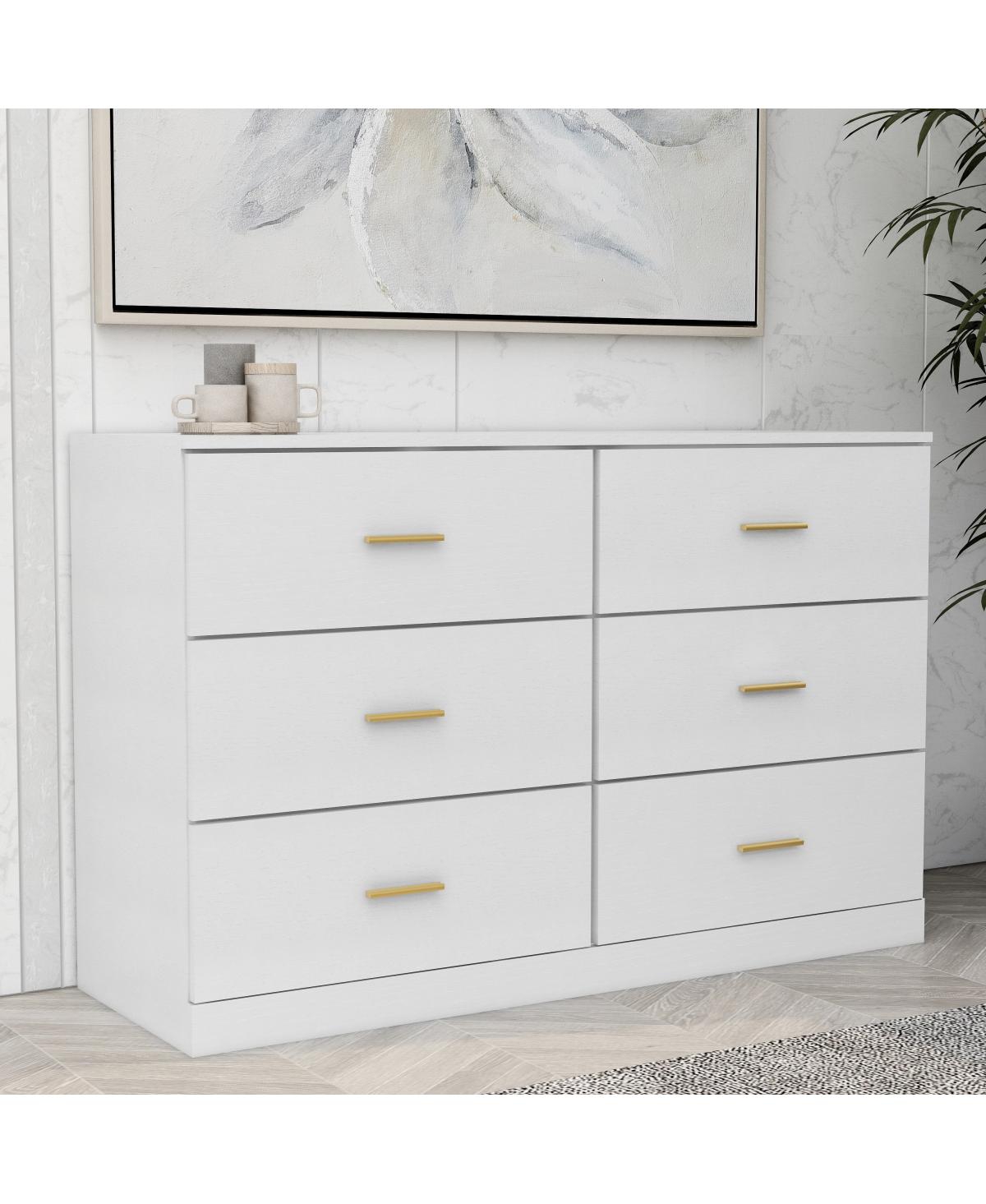 Streamdale Furniture Modern White 6-Drawer Dresser For Bedroom - Ample Storage Wide Chest Of Drawers, Sturdy & Safe