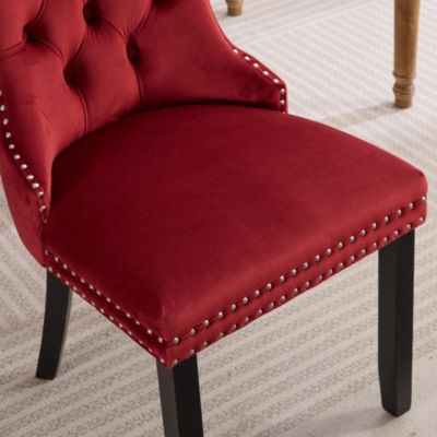Set of 2 Velvet Upholstered Tufted Dining Chairs with Solid Wood Legs and Nailhead Trim