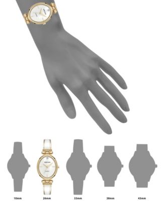 Women's Quartz White Oval Diamond Accented Gold-Tone Alloy Metal Bangle Watch, 26mm